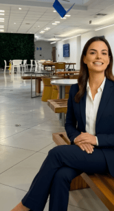 influenciadora virtual Gê sentada na FGV EBAPE